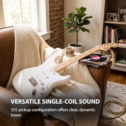 Image of Fender Squier Sonic Stratocaster HT - Arctic White Bundle with Mustang Micro Headphone Amp, Cable, Tuner, Strap, Picks, and Austin Bazaar Instructional DVD