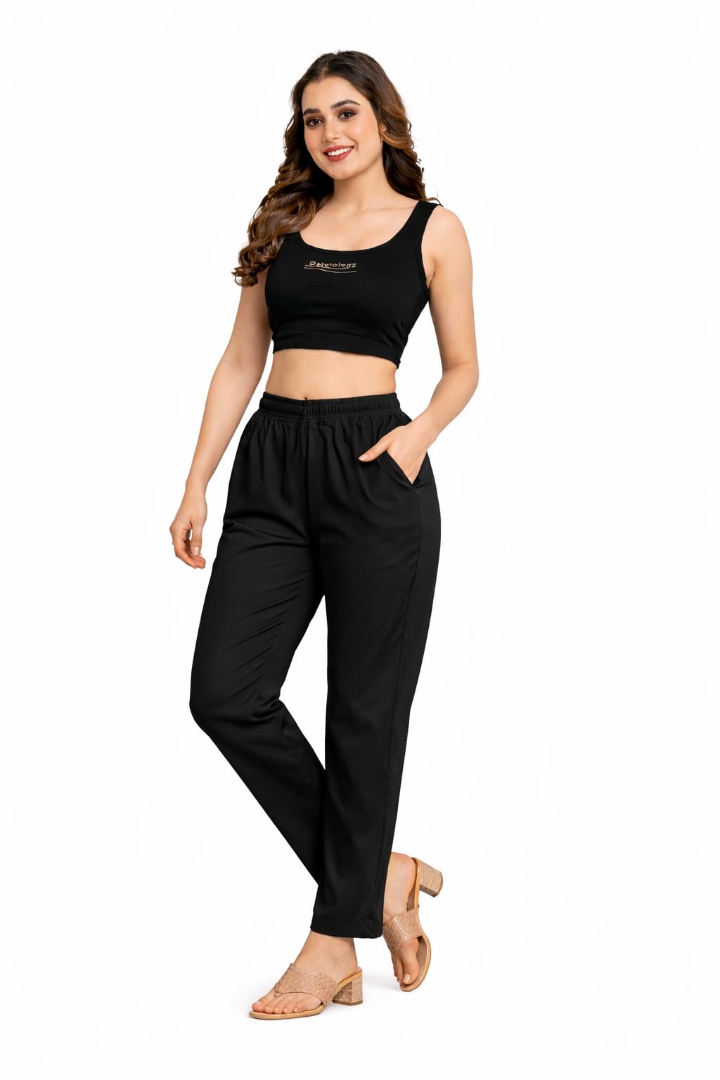ladyaura Women’s Rayon Straight Fit Pants with Pockets | Elastic Waist Casual Trousers | Kurti Palazzo Bottom | Ankle Length Comfortable Lounge Pants for Women & Girls-picture-46
