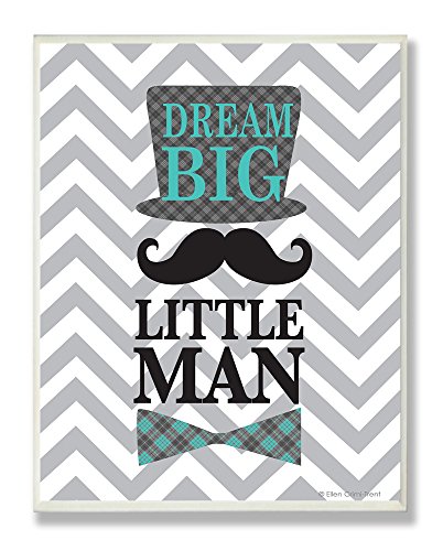 The Kids Room by Stupell Dream Big, Little Man On Grey Chevron Rectangle Wall Plaque, 11 x 0.5 x 15, Proudly Made in USA