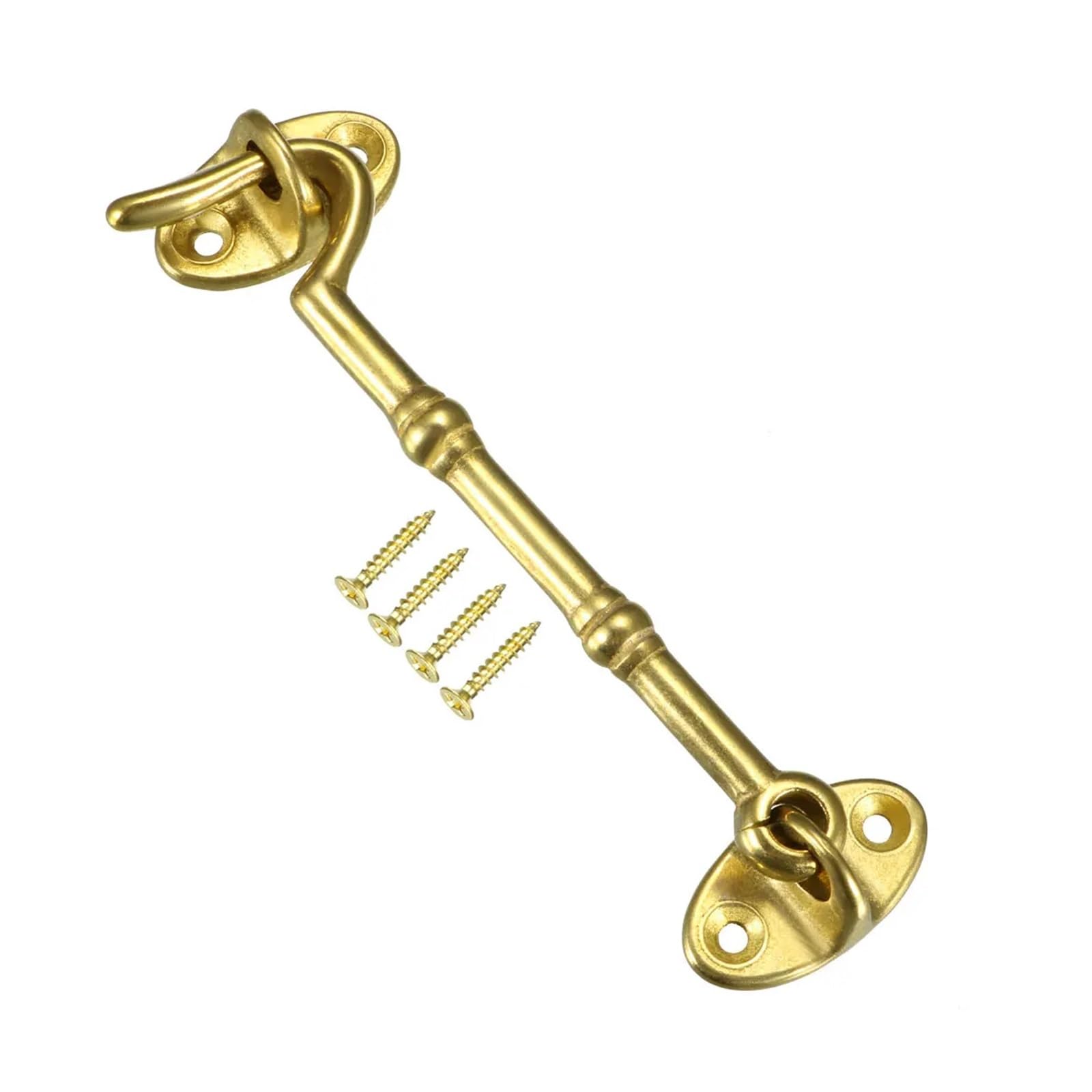 Black Barn Door Hook Eye Latches 2Pcs 4.1" Cabin Hooks Eye Latch Door Gate Swivel Window Brass Hook with Mounting Screws Golden