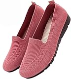 Mocasines ortopédicos de punto cómodos para mujer, zapatos antideslizantes para caminar, suela ligera y transpirable de malla, parte superior baja, Pink, 38.5 EU