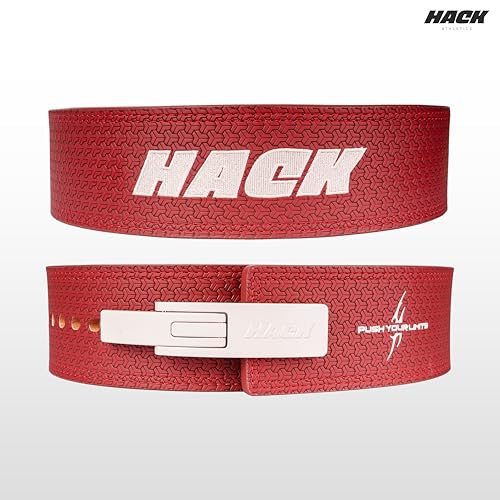Image of Hack Athletics Premium 13MM Weight Lifting Lever Belt -Power Lifting Belt for Men & Women for Lower Back Support, Multipurpose Gym Workouts Deadlifts Squats Powerlifting (2-Claw) (Signature Red, XS)