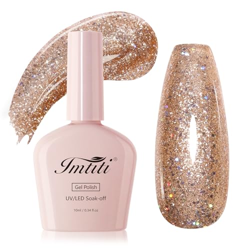 Imtiti Pailleté Doré Vernis Semi Permanent, 1Pcs Vernis à ongles en gel pailleté or champagne, longue durée, manucure de départ, salon de bricolage à...