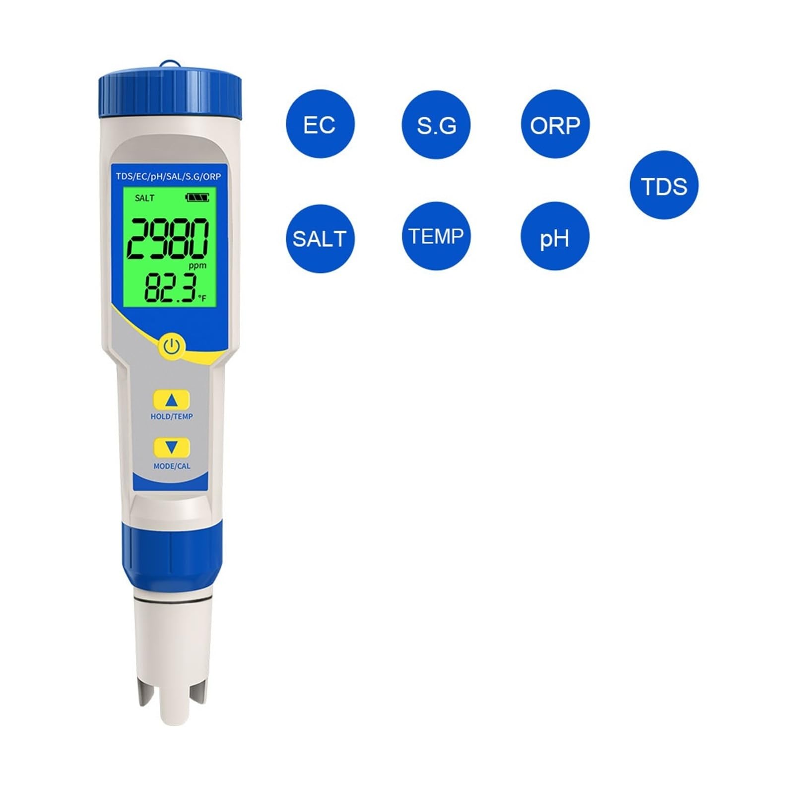 Testeur de qualité de l'eau Testeur de pH 7 en 1, résolution 0,01, Haute précision, TDS, EC, ORP, ppm, salinomètre for Piscine
