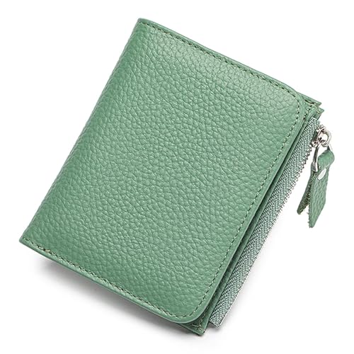 Small Wallet for Women Genuine Leather Credit Card Holder RFID Blocking Bifold Wallet with Zipper Pocket and ID Window