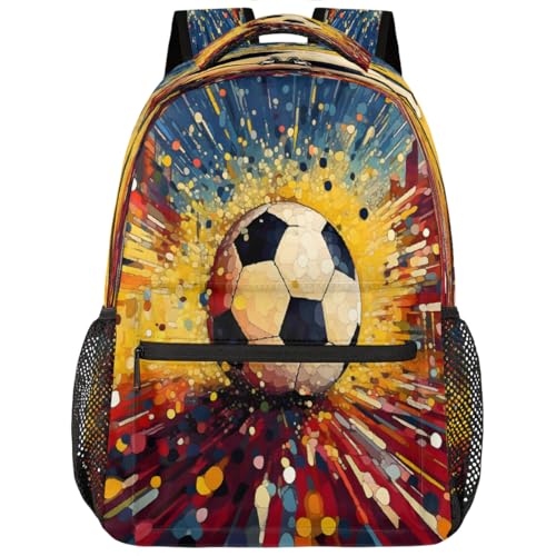 Retro Art Soccer Kids Backpack, Lightweight School Bookbag Large Capacity Laptop Backpack Water Resistant Daypack Shoulder Bag for Teenager Boys Girls