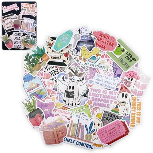 TriluckyDeco Bookish Reading Stickers for Kindle Skin, Funny Aesthetic Book Lover Gift Fun Fantasy Booktok Items Paperwhite Accessories Case Decal,Waterproof Water Bottle Sticker for Student 50pc/Pack