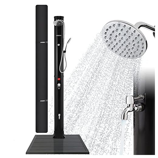 Arebos Ducha Solar 40 L Premium | Termómetro Integrado | Temperatura Del Agua Hasta 60°C Ducha De Piscina | Técnica De Encaje A Presión | Incl. Ducha De Pie Y Cubierta | Aquastop