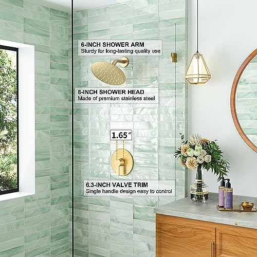 Shower Faucet, Gold Shower Faucet Set with 8-Inch Rainfall Showerhead, Single-Handle Shower-Trim Kit Included Valve, Brushed Gold | Shower Faucet with Single-Handle Shower-Trim Kit Included Valve miniatura 4