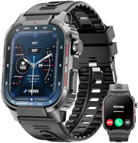 Smart Watch for Men, 2.02 Inches Sports Smartwatch with Bluetooth Call, Fitness Tracker with Blood Oxygen, Heart Rate and Sleep Monitor, 100+ Sports Modes, Smartwatch for Android iPhone