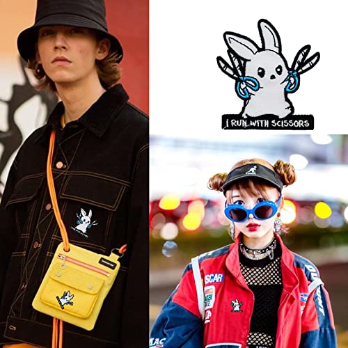 Wikineon Iron On Embroidered Patch, Cute Animal Patch "Rabbit Holding Scissor" - Appliable To Badge Iron On Sew On Emblem Patch Diy Accessories Perfect For Jackets, Clothes, Hats & Jeans #TOP3