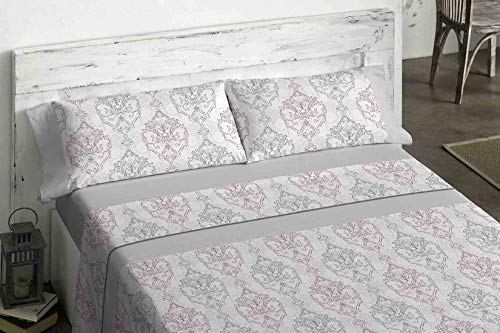 Burrito Blanco Sábanas de Franela Premium 558 Gris para Cama de Matrimonio de 150 x 190 hasta 150 x 200 cm, Algodón 100%, Tacto Suave y Cálido, con un Diseño Estampado Ornamental en Color Gris.