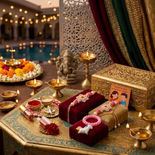 Image of SAUDEEP INDIA Decorative Fridge Magnet for Refrigerator Decor | Family Rakhi Combo Set for Bhaiya Bhabhi & Kid with Thali | Raksha Bandhan Gift | Couple Rakhi with Kid Rakhi | Festival Home Decoration