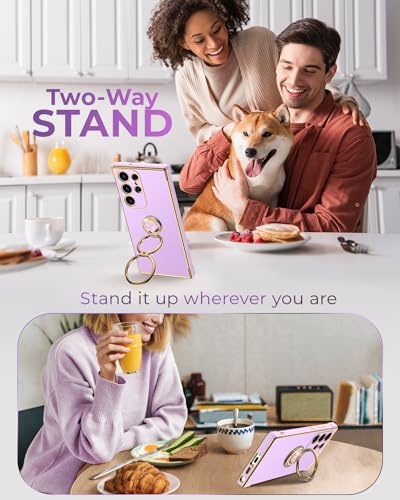 Image of XYZ for Galaxy S24 Ultra Case with Stand, for Samsung Galaxy S24 Ultra Case with Double Ring, Women Girls Bling Luxury Phone Case Heart for Samsung S24 Ultra, Purple