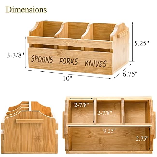 Yesland Wooden Utensil Holder Silverware Holder Caddy, 4 Compartments Bamboo for Party Kitchen Countertop