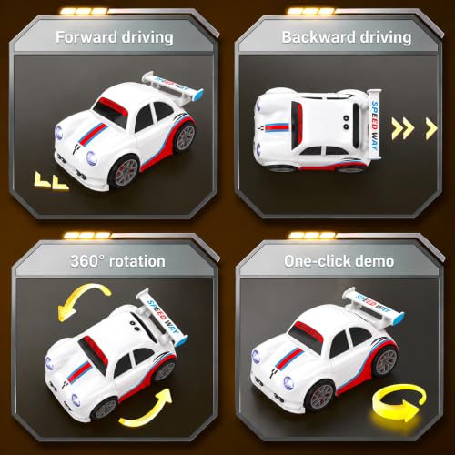 Image of VGRASSP 2.4GHz Rechargeable Mini RC Drift Stunt Car Toy for Kids with LED Headlights and Sound Effects - Interactive Remote Control Racing Car with Follow Me and Escape Mode - White