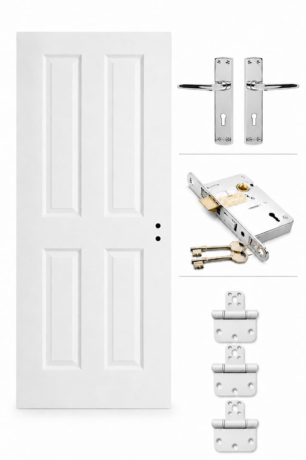 Premdor 4 Panel White Textured Pre-Finished Semi-Solid Internal Door 762x1981mm - Complete Set