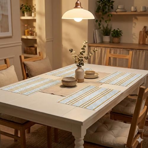 Image of YELONA Placemats for Dining Table - Heat Resistant, Non-Slip & Washable PVC Vinyl Table Mats - Set of 4, 45 x 30 cm (Ivory Beige)
