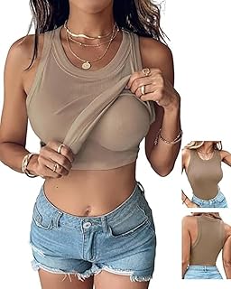 Women Built-in Bra Tank Tops Sleeveless Casual Shirts Racerback Ribbed Fitted Tank Tops