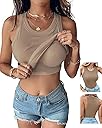 CHICME Women Built-in Bra Tank Tops Sleeveless Casual Shirts Racerback Ribbed Fitted Tank Tops