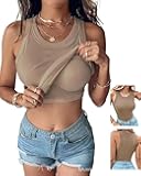CHICME Women Built-in Bra Tank Tops Sleeveless Casual Shirts Racerback Ribbed Fitted Tank Tops