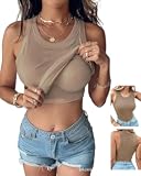 CHICME Women Built-in Bra Tank Tops Sleeveless Casual Shirts Racerback Ribbed Fitted Tank Tops