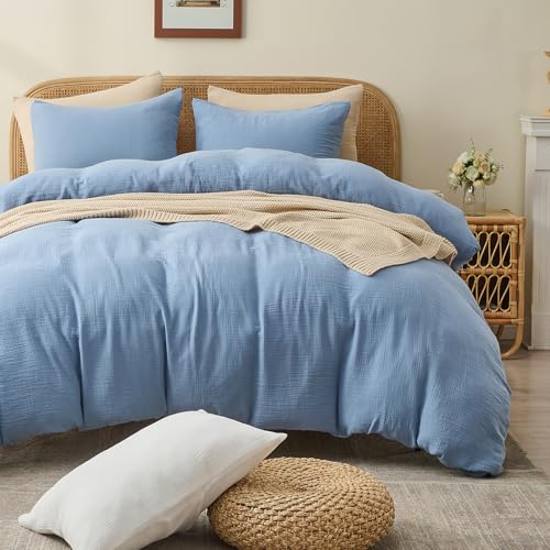 MEISHANG Muslin Duvet Cover Queen Size - 100% Organic Cotton
