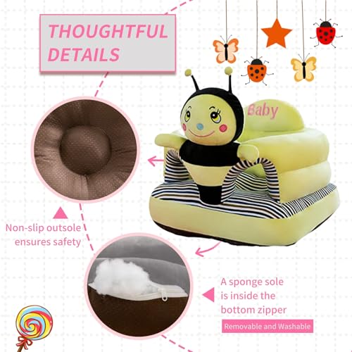 Image of Baby Support Seat, Cute Baby Sofa Chair for Sitting Up, Comfy Plush Infant Seats (Honeybee,W17.5 x H17.5) | Plush Baby Floor Seat for 3-24 Months, Infant Sit Me Up Support Chair with PP Cotton Filling, Comfy Plush Infant Seats