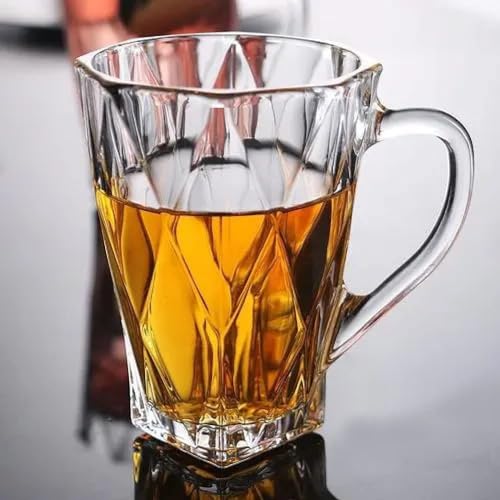 Image of VILON Italian Premium Glass Tea Cup Set | Coffee Mugs with Handle Transparent Drinking Cup for Milk, Cappuccino, Hot Chocolate & Cold Beverages | 175ml | Set of 6 (CHEX Teacup 175ML 6)