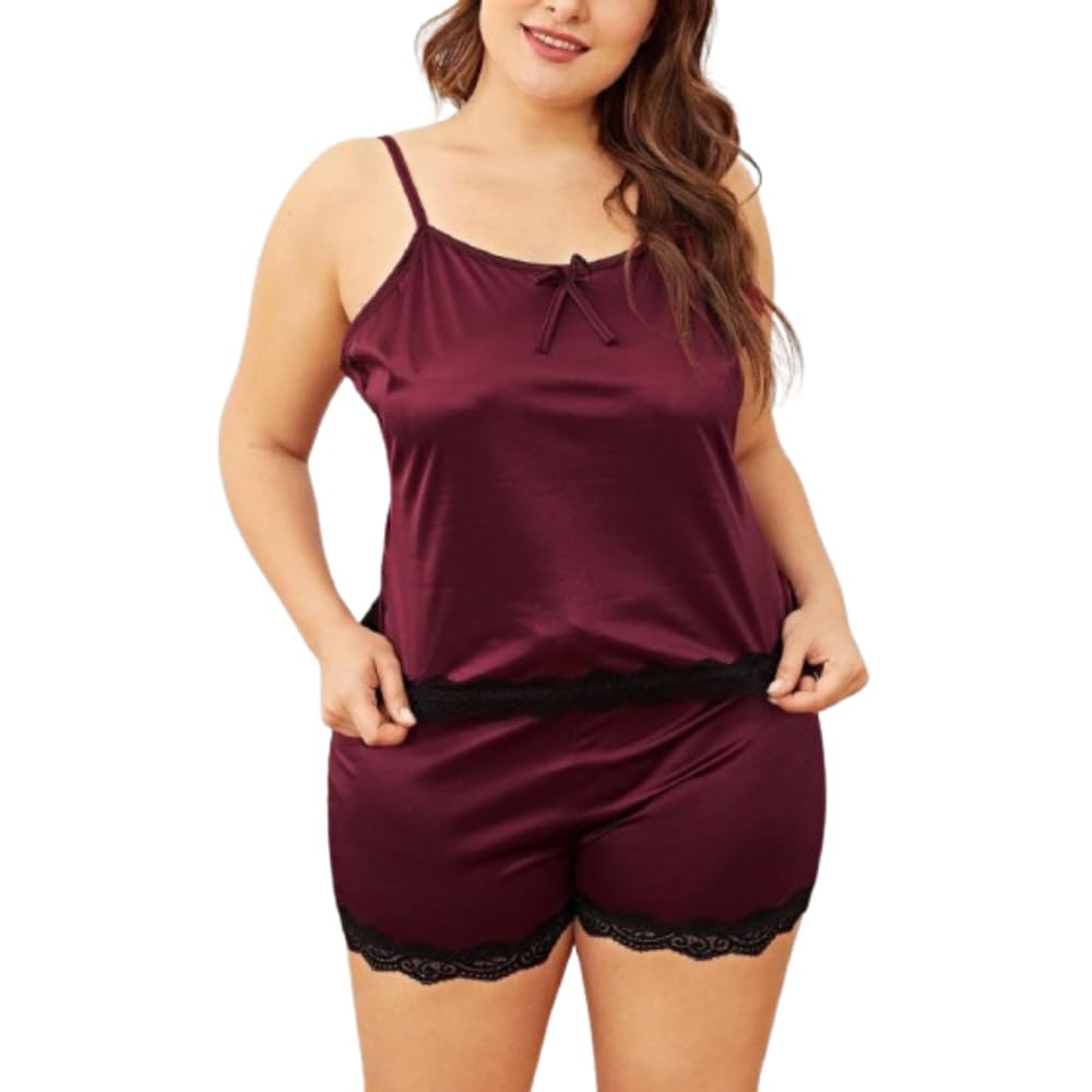 Chill Pookie Women’s Satin Camisole & Shorts Nightwear Set | Soft Sleepwear with Lace Trim | Lightweight Comfortable Night Dress for Women Pack of -1 Set