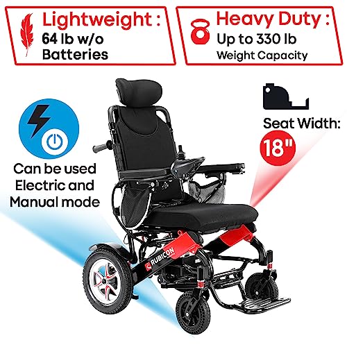 ActiWe Electric Wheelchairs for Adults Reclining Foldable Electric Wheelchair, All Terrain Motorized Wheelchair for Adults Portable Folding Power Wheel Chair, Silla de Ruedas Electrica (Black-Red) - Thumbnail 2