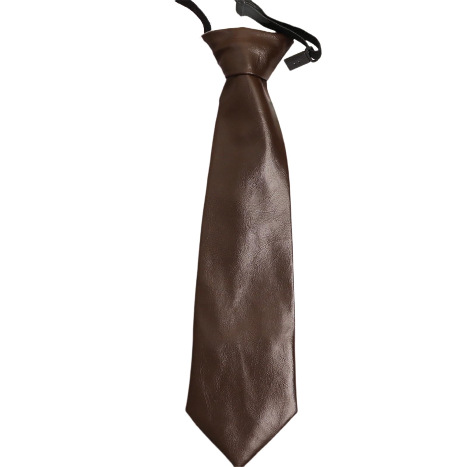 Thoanby Women's Dark Brown Necktie,Campus Preppy Necktie Faux Leather Neck Tie Student Uniform Adjustable Pre Tied Neck Tie Shirt Collar Neckwear For