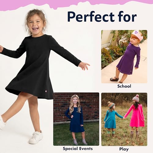 Image of City Threads Girls' 100% Cotton Long Sleeve Dress - Active Kids School, Playing, Parties - Made in USA