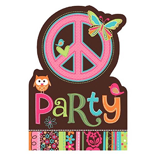 Amscan Hippie Chick Birthday Party Invitations Cards Supply (8 Pack), 6 1/4