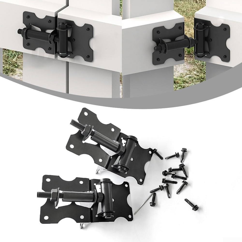 Robuste selbstschließende Torscharniere mit verstellbarer Federspannung für den Innen- und Außenbereich, 8,9 cm L x 9 cm B, Zaunbeschläge, einfache Installation, 2 Stück