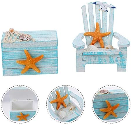 WINOMO 2pcs Mediterranean Style Beach Chair Ornament Mini Wooden Box Beach Decor Nautical Decoration for Dollhouse Home Office Desk Bathroom Bedroom