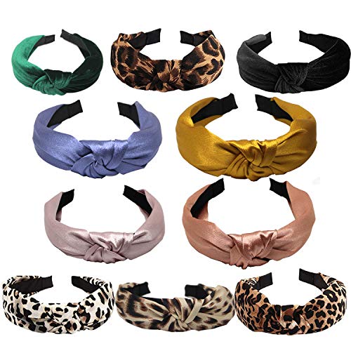 10 Pcs Headbands for Women,bebeepoo Knotted Headbands Top Knot Hair Bands for Women's Hair Thick Turban Headbands Leopard Print Cheetah Headband Fashion Headband for Women and Girls