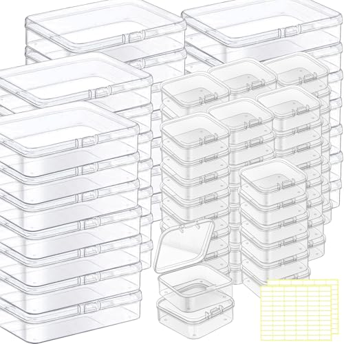 Image of Bead Storage Box,84pcs Transparent Plastic Storage Containers Different Sizes, Crayon Box, Small Item Management Box And Labels,DIY Jewelry Craft Nails, Bracelets, Jewelry, Diamonds, Pens,4.9x2.56x1