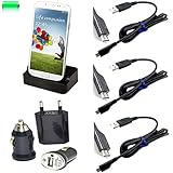 100% Passgenau 6in1 SET Totalcase 6 in 1 Kit Set Dockingstation Schwarz 3 x Ladekabel Samsung Galaxy S2 S3 S4 S6 S6 edge mini Ladestation Netzteil Kabel KFZ Micro USB
