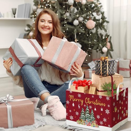 Image of Christmas Tree Storage Basket with Snowflakes, Christmas Decorative Clothes Storage Cube for Nursery , Waterproof Rectangular Toy Box for Boys Girls, Christmas Gifts Storage Box, Winter Party Supply