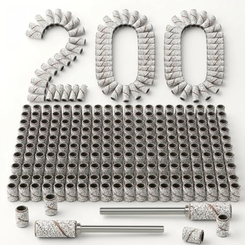 Mini Sanding Bands for Nail Drill: Precision 200Pcs 240 Grit Small Sanding Bands with 2 Mandrels Perfect for Acrylic/Gel Removal & Cuticle Shaping Durable & Easy to Change Fit 99% of Machines(White)