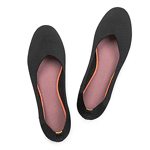 Womenâ€™s Knit Ballet Flat Pointy Toe Slip On Flats Shoes Classic Low Wedge Ballerina Walking Flats Shoes Black