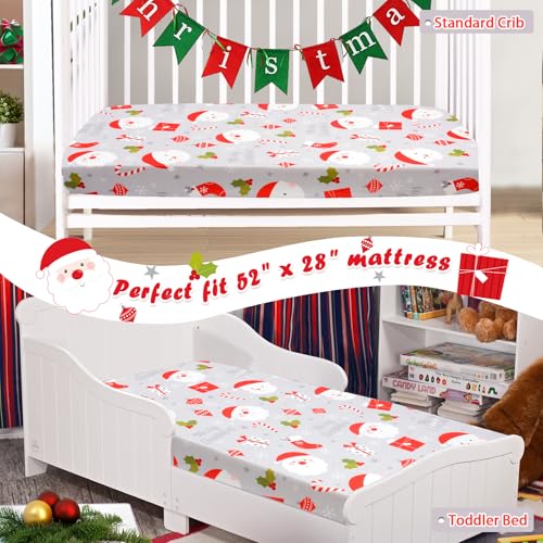 Image of JISEN Christmas Fitted Crib Sheets for Boys Girls 52x28 Inch Santa Claus