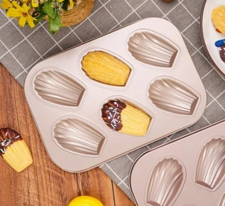 Madeleine Pan French Cookies Tray 6-Slot Shell Shaped Cookies Baking Tray French madeleines Mould (1-Piece)