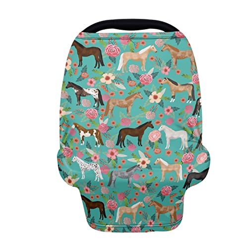 Image of Upetstory Baby Car Seat Covers Floral Horse Design Soft Canopies Cover Stretchy Nursing Covers for Moms Newborns Baby Girls Boys Travel Summer