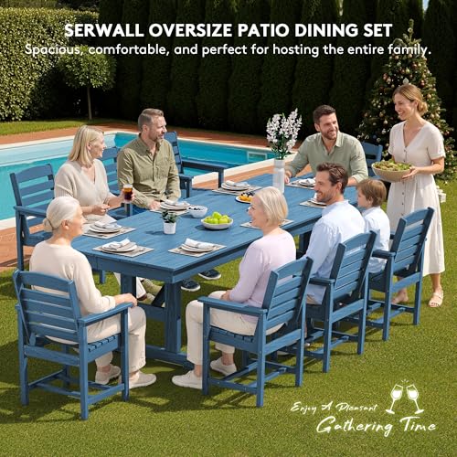 Image of SERWALL Outdoor HDPE Dining Chairs with Arms & Widended Seat, Set of 4, Blue