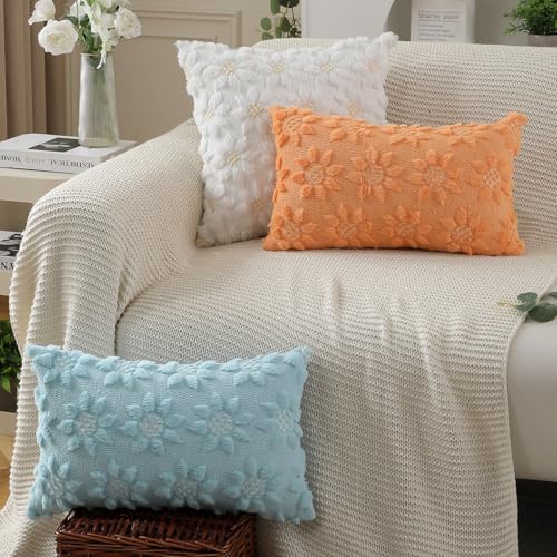 Image of DFXSZ Spring Summer Pillow Covers 12x20 inch Set of 2 Blue Sunflower | Farmhouse Decor Soft Plush Faux Fur Jacquard Throw Pillow Covers|For Spring Holiday Sofa Home Decor