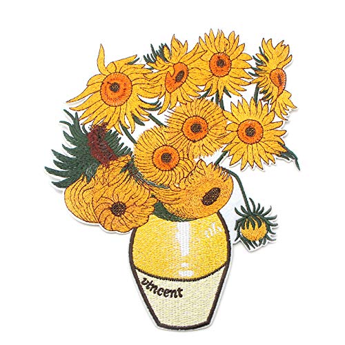 Vincent Van Gogh Sunflowers Big Size Embroidered Patches, Cool Art Badge,Iron on Sew On Applique,Decoration Accessory for Clothes Shirt,DIY Patchwork(Size: 8.7