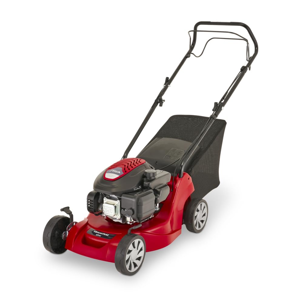 Mountfield SP41 - Cortacésped de Gasolina, Motor STIGA de 123 CC, Ancho de Corte de 39 cm, autopropulsado, Cubierta de Polipropileno a Prueba de óxido, colector de césped de 40 L, Altura Ajustable de