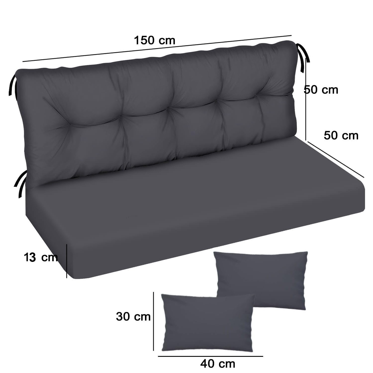 Cuscino per panca da giardino, impermeabile, 150x50x50 cm, per mobili da giardino, per pallet, per esterni e patio, con schienale Glatt-Pik Green [133]